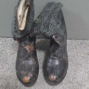 Bed Stu Black and Brown Leather Winter Boots